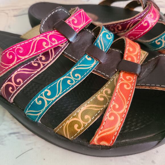 Elite By Corkys Stylish Multicolor Leather Sandals, Size 6.5/37, Closed Toe - Picture 3 of 9